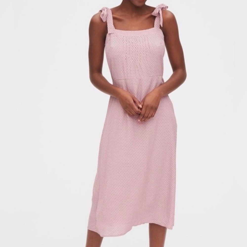 GAP TALL Tie Strap Pink Midi Dress